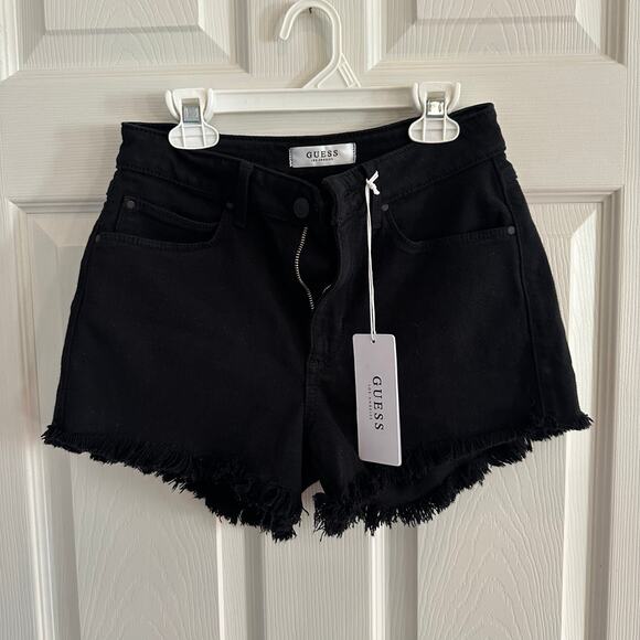 Guess Overdye Black 1981 Cutoff Denim Jean Shorts Raw Edge NWT 80s size 26 - Picture 4 of 16